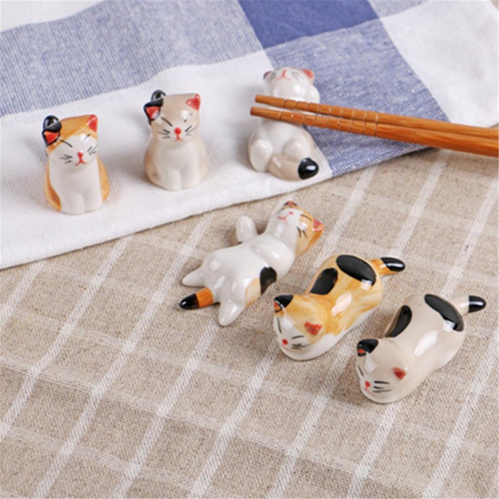 Ceramic Cute Kitten Chopsticks Holder Ceramic Painted Kitten Frog Ornament Chopsticks Holder