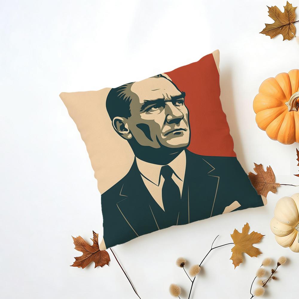 Historical Patriotic M-Mustafa Kemal A-Ataturk Cushion Cover Washable Linen Pillowcase Soft For Daily Sofa Bed Home Room Decor