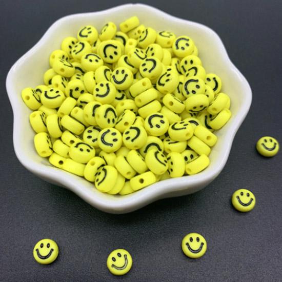 

50 шт., 7 мм, разноцветные акриловые бусины, изготовленные своими руками, креативные милые улыбающиеся бусины, свободные бусины, изготовление браслета жёлтый