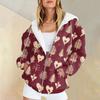 Women's Christmas Printed Sweatshirt Winter Long Sleeve Cardigan Jacket With Pockets Zipper Hoodie Outerwear