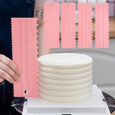 4-teiliges Kuchendekorationswerkzeug-Set, Enthält Zuckergussspatel, Glättkamm, Gezahnter Schaber, Butter-/Mousse-Creme-Kuchenrand-DIY-Werkzeuge - 8 Texturierte Designs