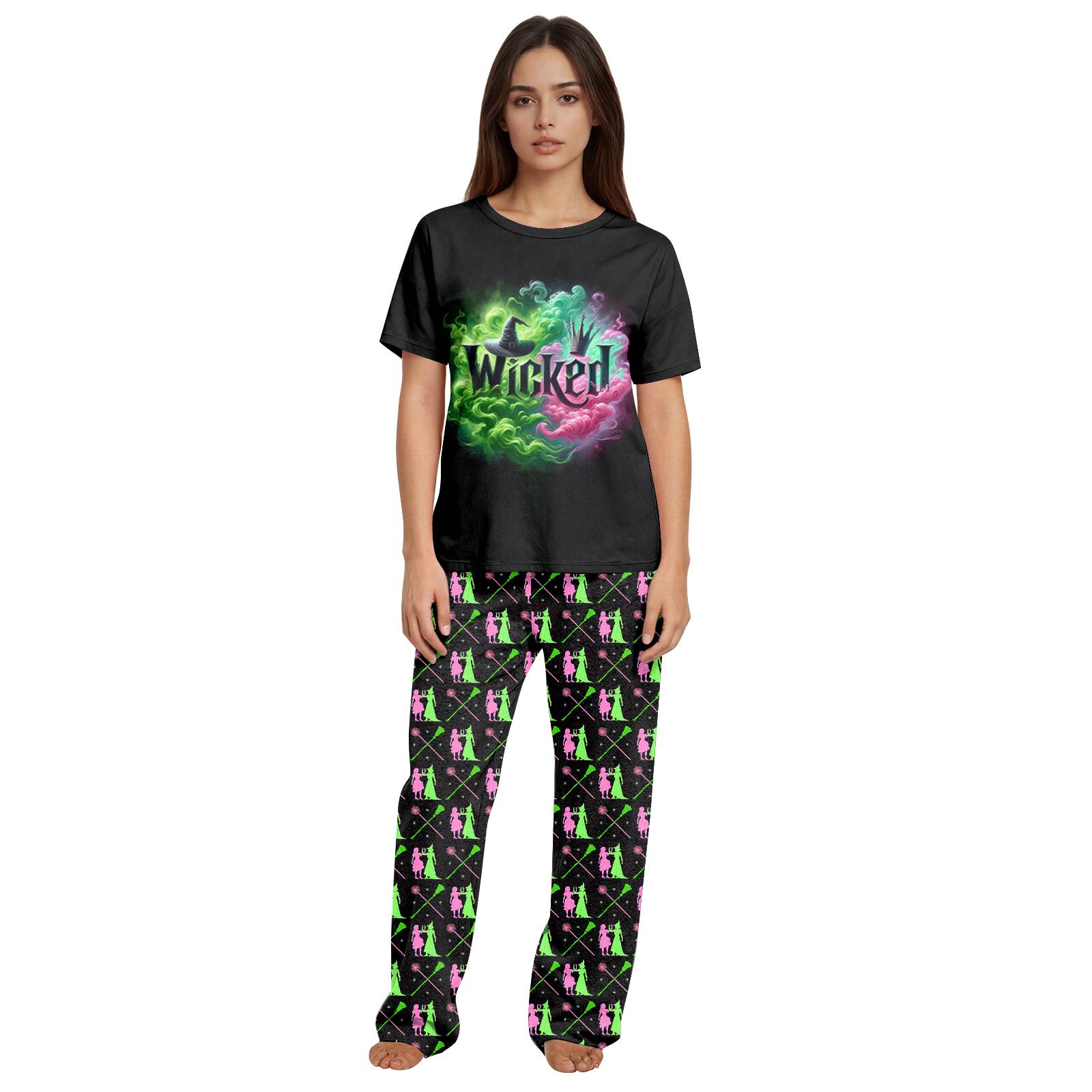 

Женский повседневный комплект из футболки с принтом и брюк свободного кроя M чёрный