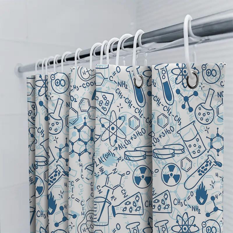 Lab Chemistry Pattern Shower Curtain Science Decor Backdrop Bathroom Fabric Waterproof Washable Novelty