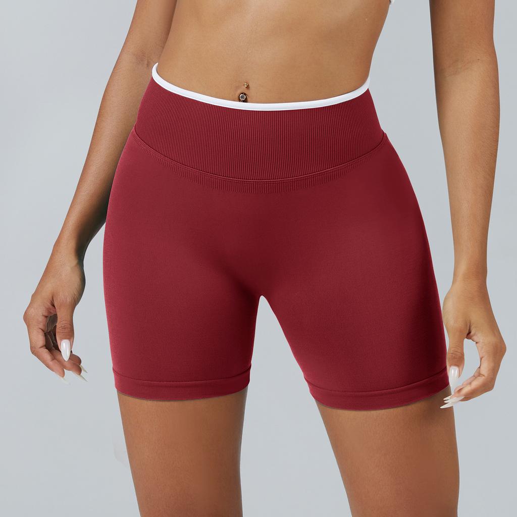 Nahtlose farblich abgesetzte Yoga-Shorts, eng anliegende sportliche Shorts mit Pfirsich-Hüftlifting, Damen-Outdoor-Lauf- und Fitnesshose