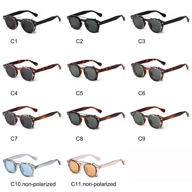 Vintage Rivet Steampunk Clip On Sunglasses Women Men Retro Classic Round Removable Flip Polarized Lens Sun Glasses