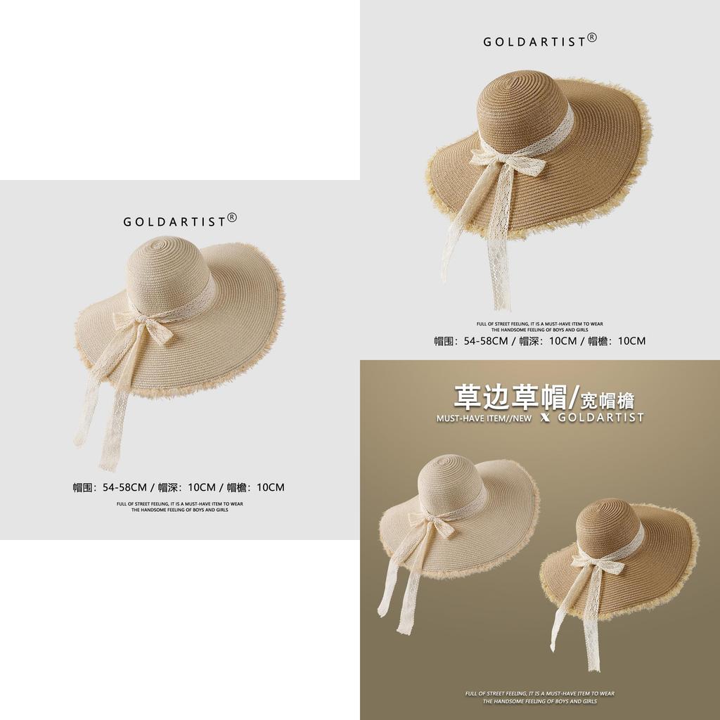 2023 Damen Strohhut mit großem Rand Strand Sonnenhut Schmetterlingsschleife UV-Schutz