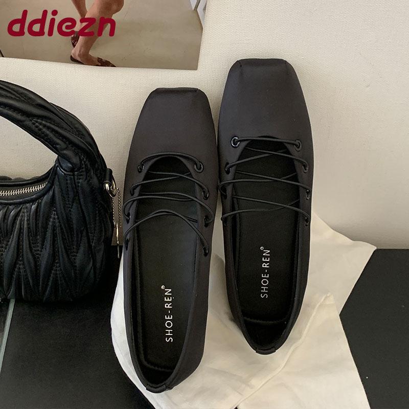 Fashion 2025 New Fashion Silk Women Ballet Flats Shoes Luxury Soft Female Square Toe Footwear Shallow Ladies Mary Janes Flats Shoes