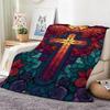 Artwork S-Stained Glass Cross Throw Lightweight 240g Flannel Blanket Soft Skin-friendly for Summer Cooling