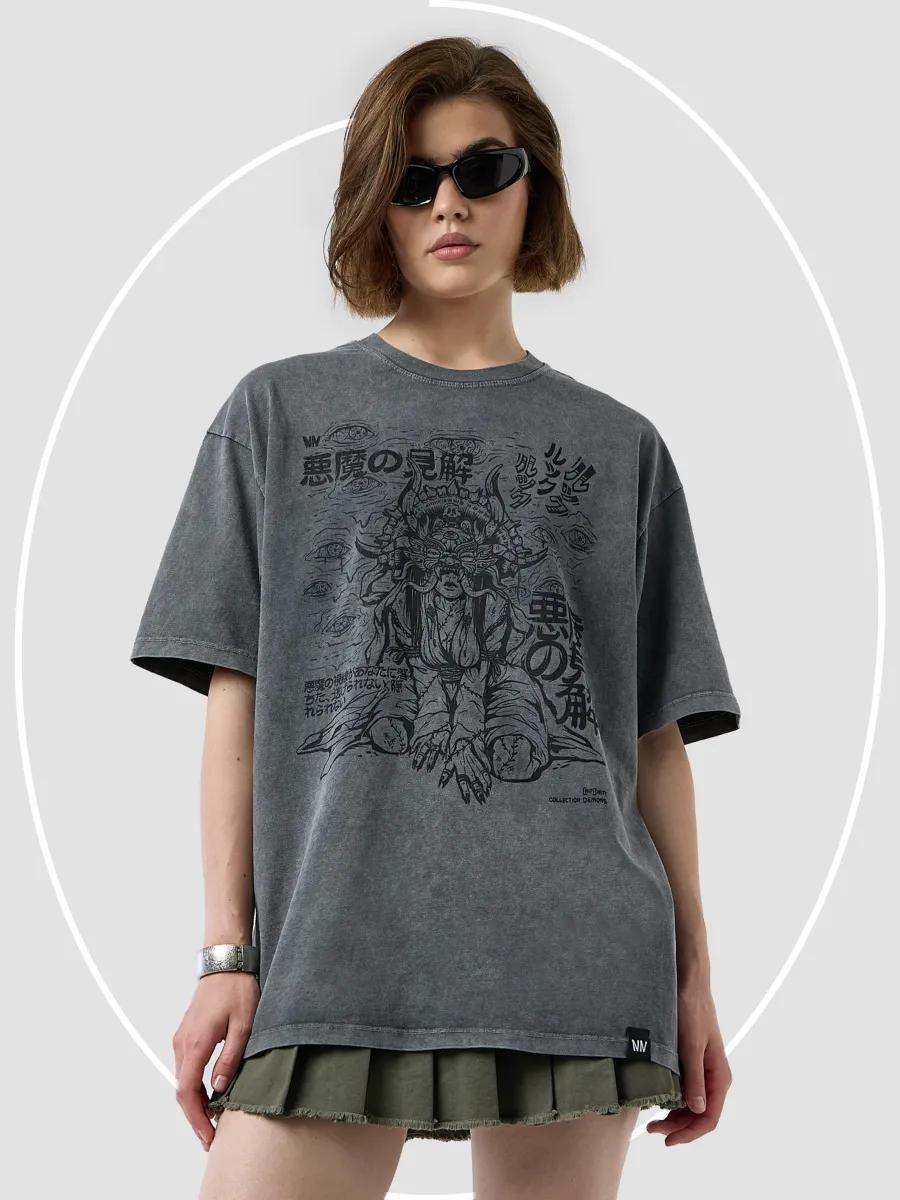 Acid-wash cotton printed T-shirt 4XL