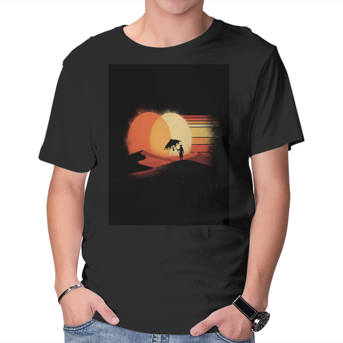 Unisex Crew Neck T-Shirt Binary Sunset Graphic Short Sleeve Casual Tee XXXL