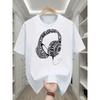 European Sizes Boys T Shirt Casual Trendy Music Headphone Word Art Pattern Kids Wear for Boys Sport Daily Holiday Outfit