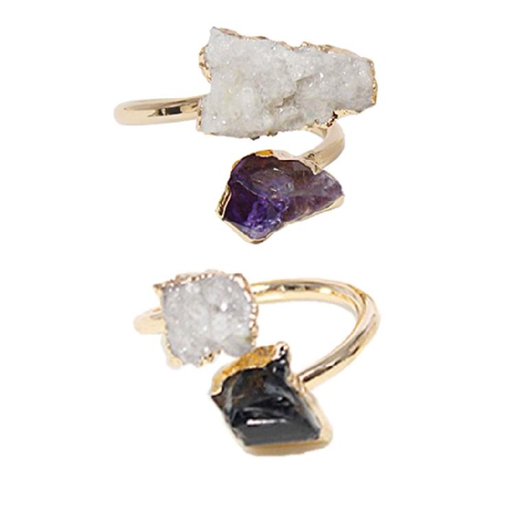 Stylish Irregular Druzy Stone Rings Open Finger Rings Adjustable Rings Ornament