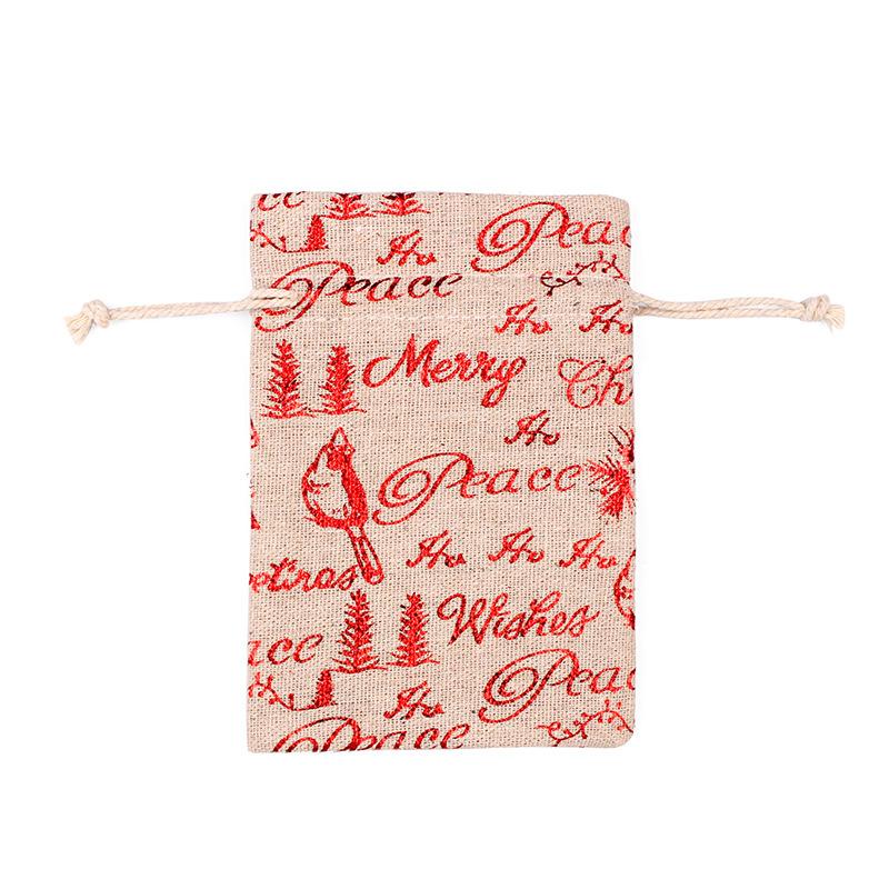 10pcs10x14 13x18 Cm Hot Stamping Printed Gift Christmas Wrapping Bags Drawstring Cotton Linen Bags Wedding Party Decoration