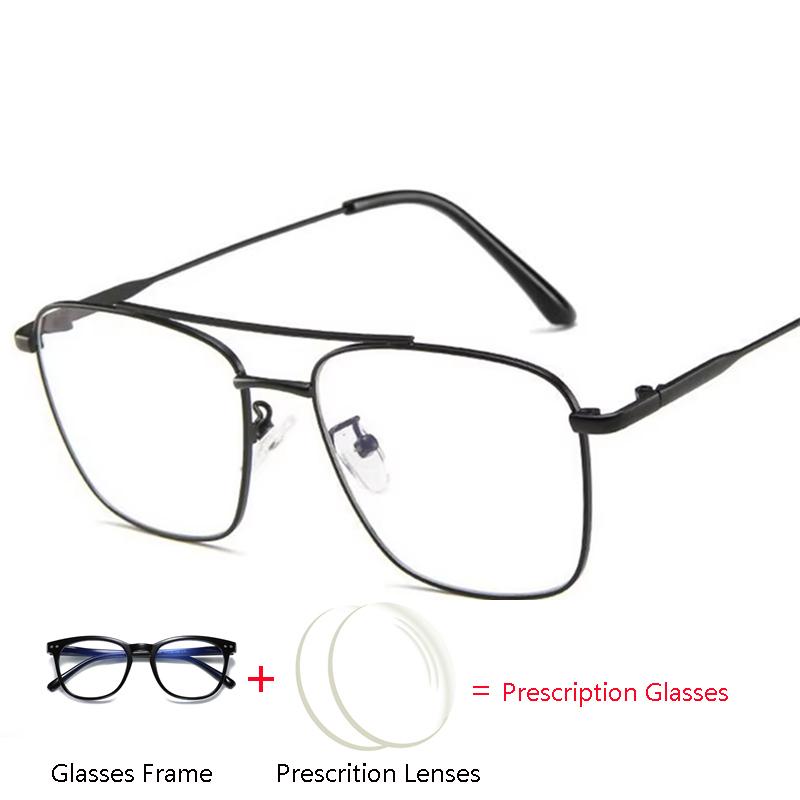 Double Beam Blue Blocking Light Square Prescription Glasses For The Nearsighted Vintage Metal Multifocal Progressive Spectacles