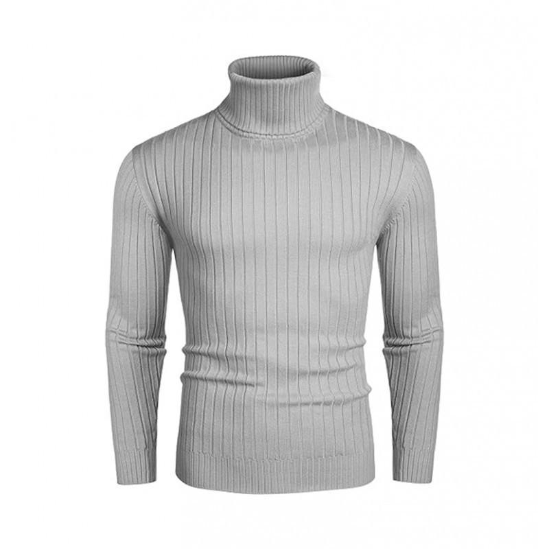 Mens Slim Fit High Neck Knit Sweater With Ribbed Hem Long Sleeve Winter Casual Top