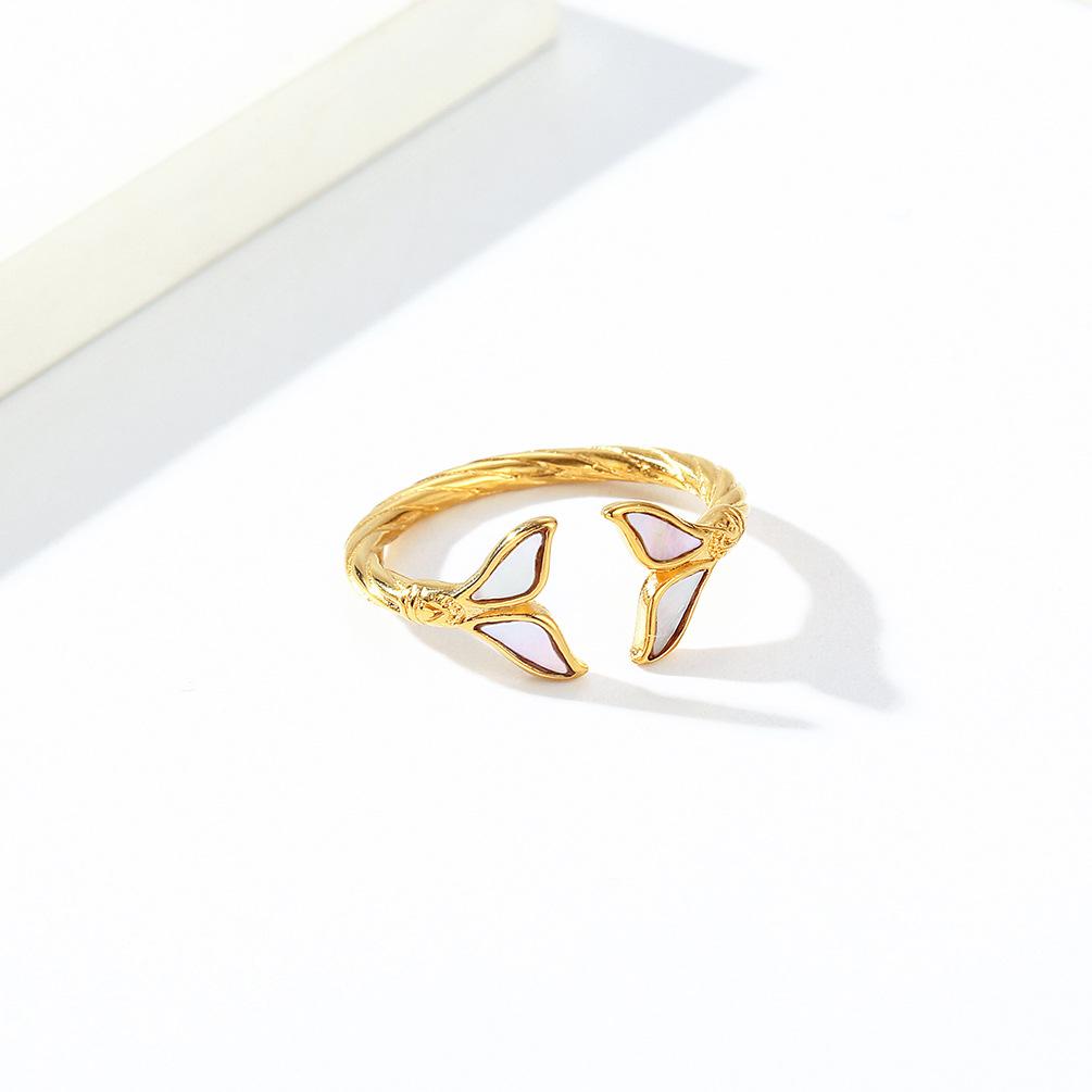 Dámské svatební šperky Luxusní rybí ocas Shell Design Dámský prsten z titanové oceli Elegantní zlatý stříbrný prsten pro dívky