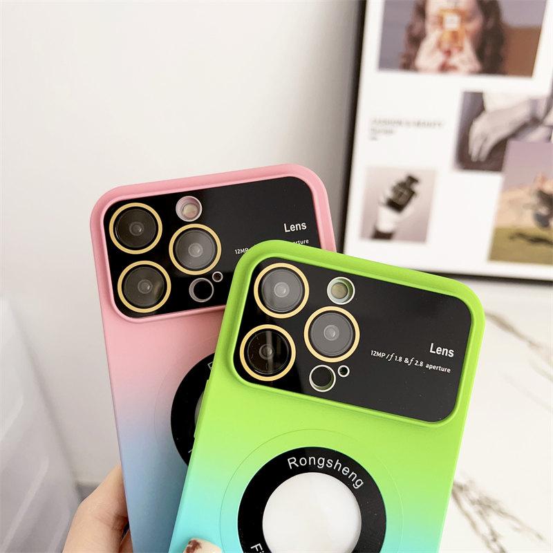 Luksus gradient stort vinduslinsefilmlekkasjemerke magnetisk sugetelefondeksel egnet for iPhone 14 13 12 11 Pro Max fallbeskyttelsesdeksel