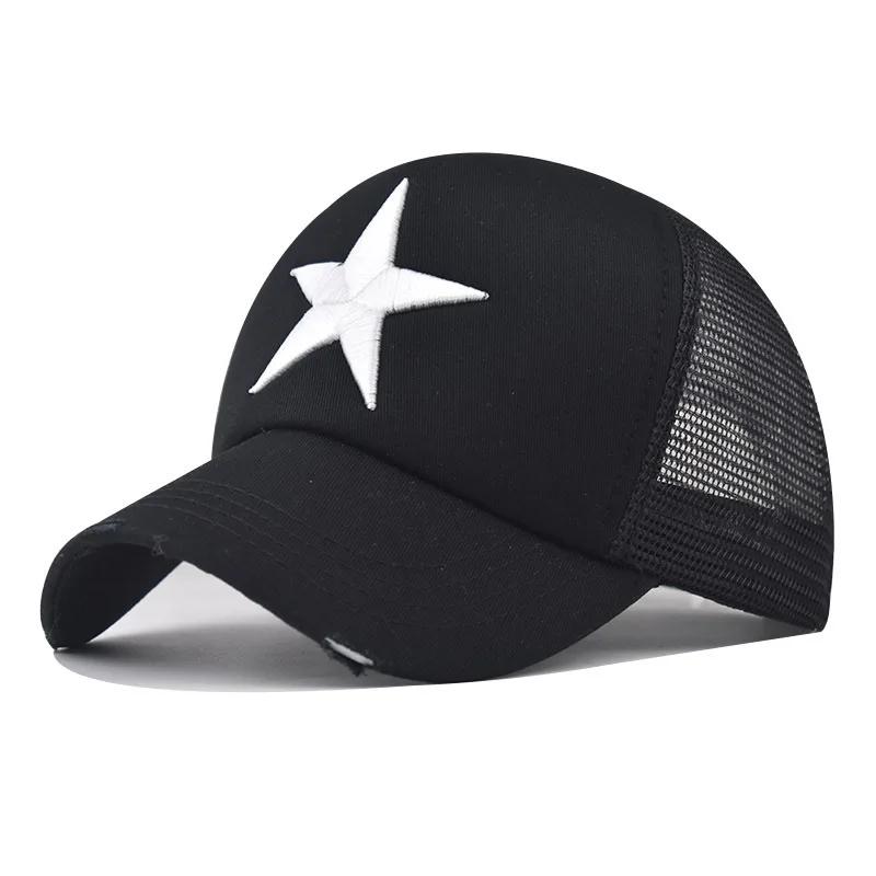 New Style Unisex Adjustable Mesh Cap Casual Plain Embroidered Stitching Five-Star Cotton Baseball Cap Summer Trucker Hat For Women And Men