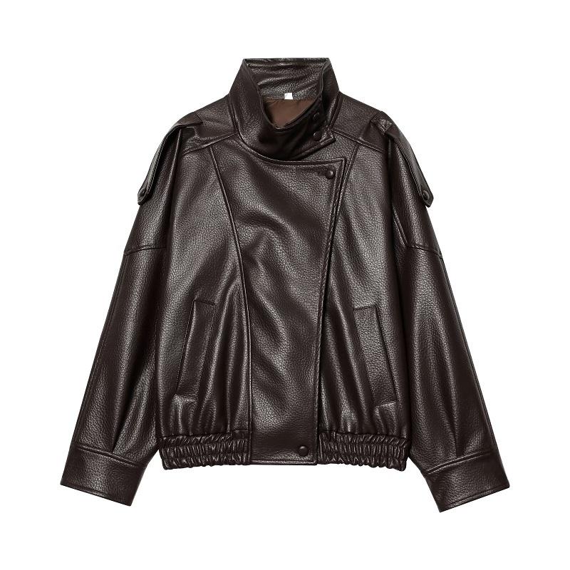 Jachetă de damă VAYLA din piele ecologică Neagră Jachete bomber supradimensionate pentru femei Îmbrăcăminte exterioară Palton de iarnă Jachetă de modă pentru femei Femeie