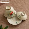 120ml krém Ru Kiln respektní Gaiwan vintage ručně malovaná granátová čajová mísa na čaj, víko na čaj, miska na čajový obřad, kolekce