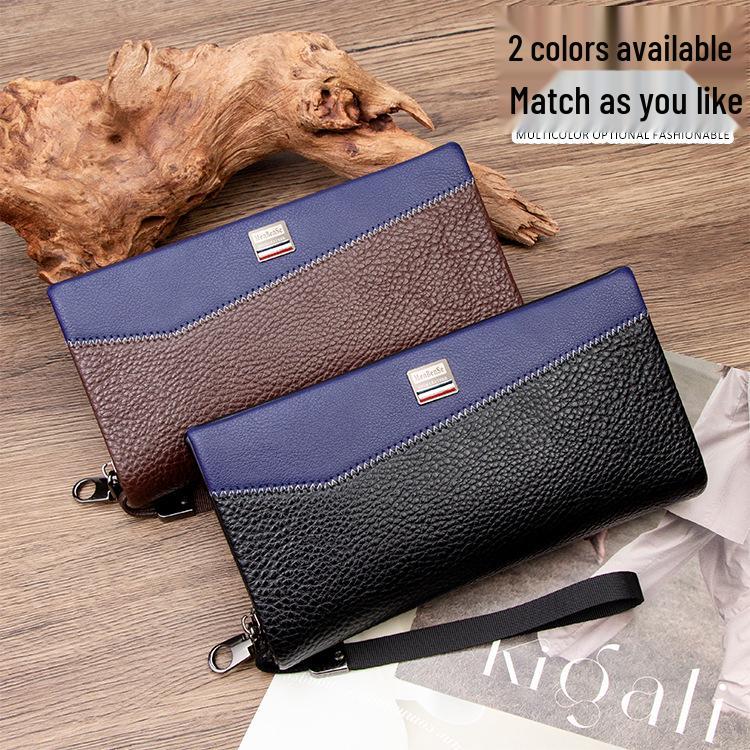 Men's Cross-Border Patchwork Creative Wristlet: Minimalist Business Clutch with Large Capacity for Mobile Devices.