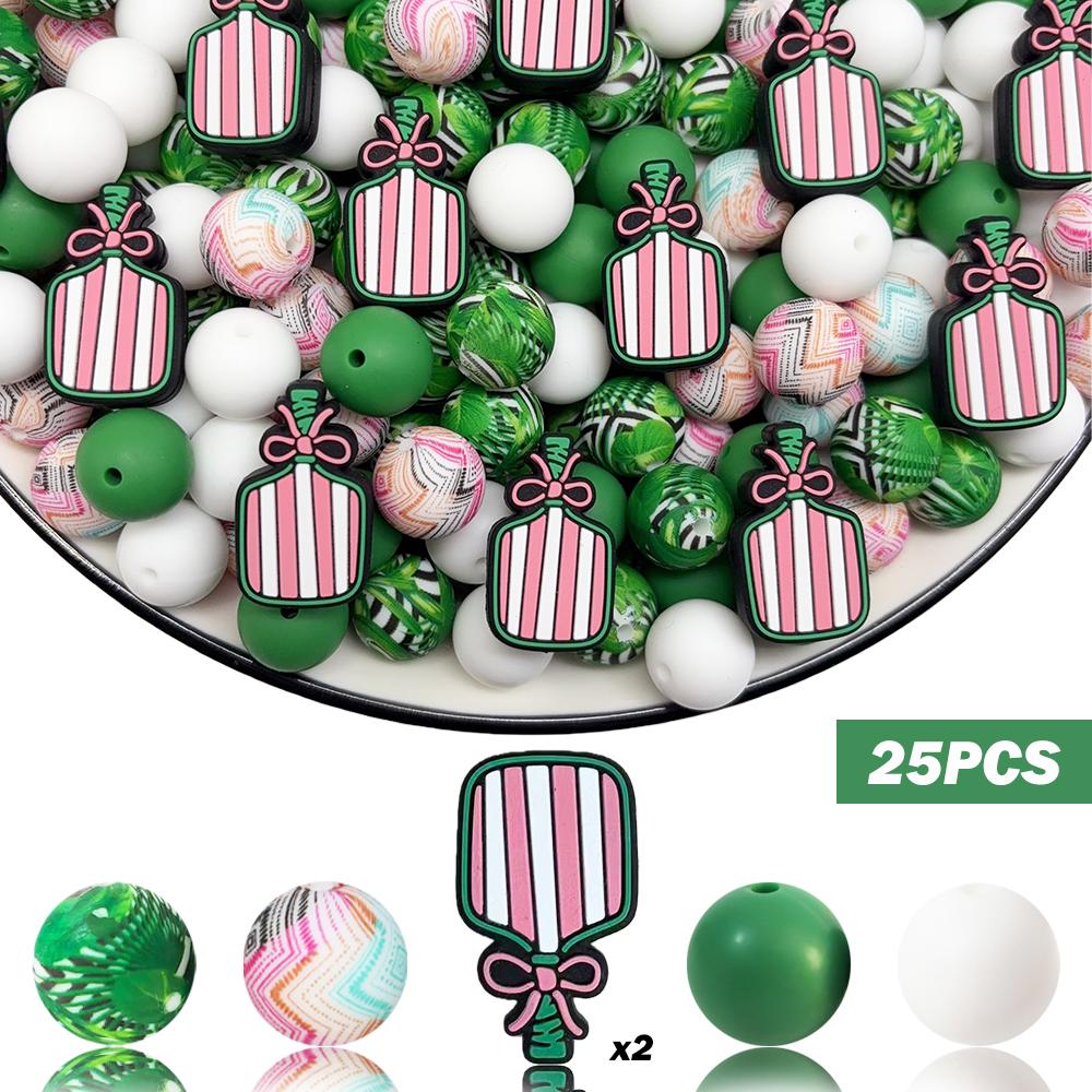 

25/32/54PCS Pickball series silicone bead set, perfect for DIY handmade crafts such as keychains, necklaces, bracelets, etc