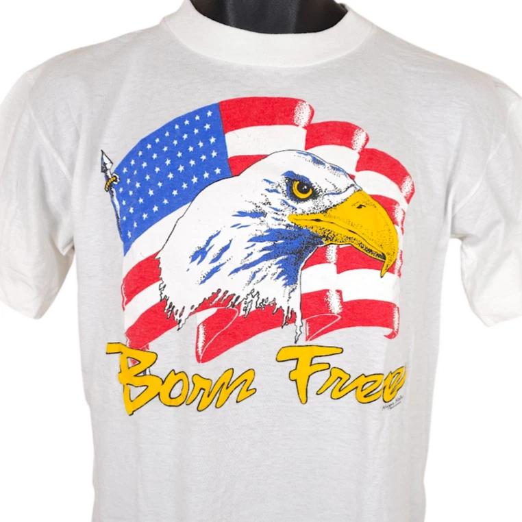 Vintage Bald Eagle T Shirt Mens Size Medium White 80s 90s American Flag S