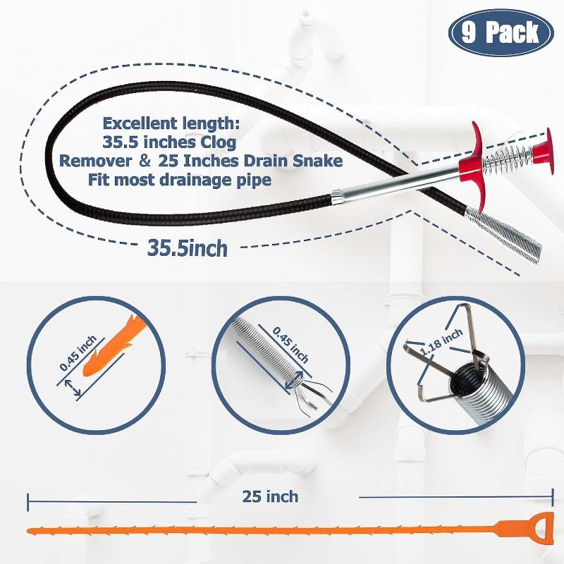 9PCS Pipe dredger Cleaning Brush Set Tool Brush Durable Multifunctional Brush