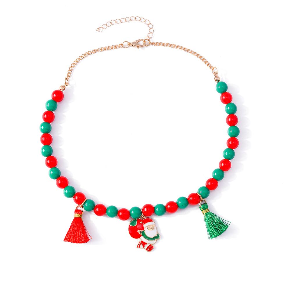 Santa Claus Cartoon Beaded Choker with Tassel Pendant