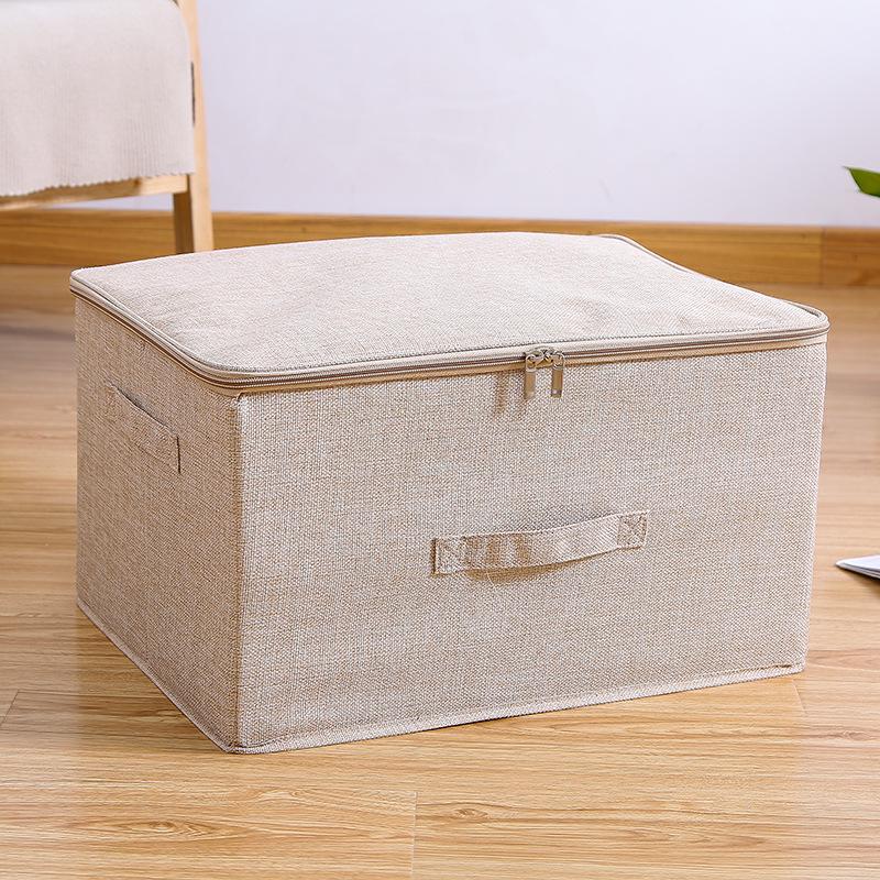 Solid Color Clothes Quilt Storage Box Underwear Sealed Box Cotton Linen Bedding Storage Organizer Wardrobe Tidy Case
