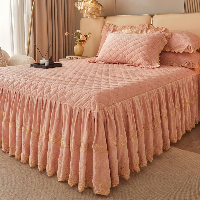 3-teiliges Modernes Luxus Makramee Bettrock Set, Einfarbig Ganzjahres Universal Rutschfestes Bettwäscheset (Bettrock *1+ Kissenbezug*2, Ohne Füllung)