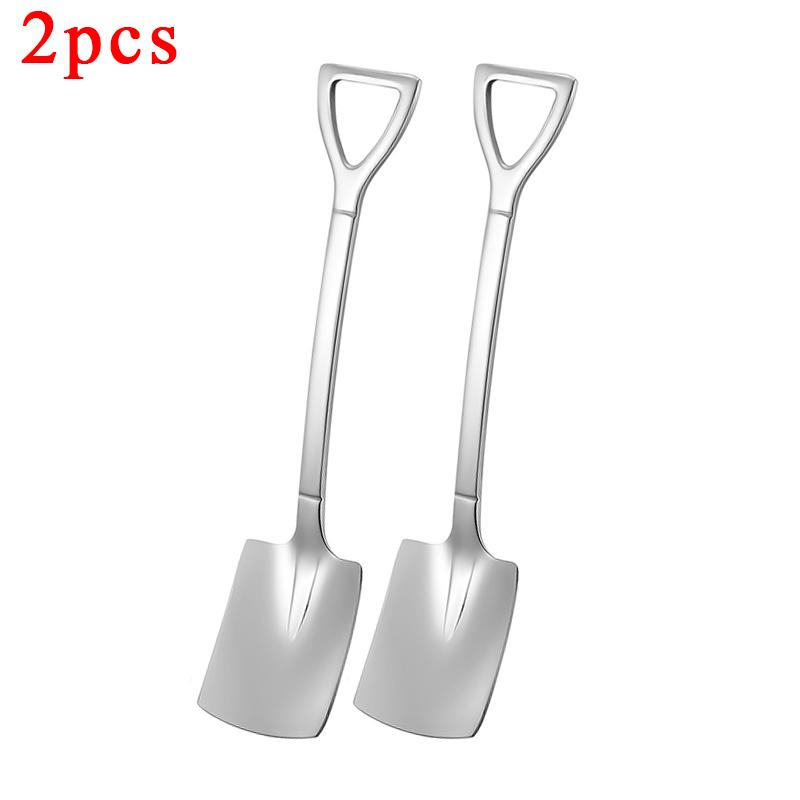 2-4pcs Stainless Steel Shovel Coffee Spoon Set Scoop Shovel Creative Tea-spoon Ice Cream Dessert Spoon Birthday Gift Tableware