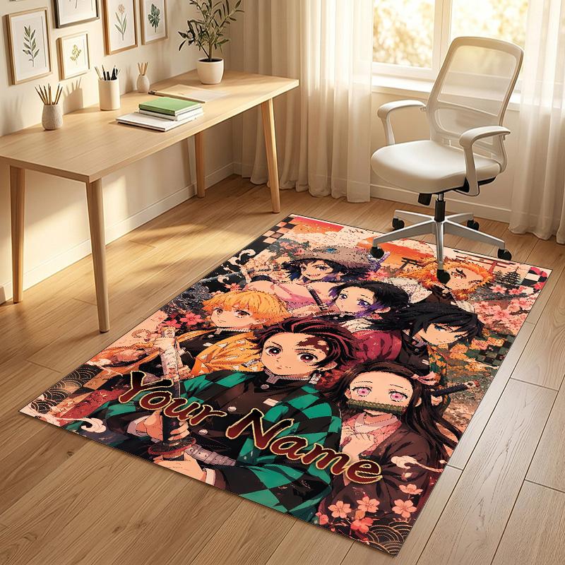 Personalized Crystal Velvet Carpet,Demon Slayer Custom Printed Name, Plush Area Rug For Home Indoor Decor