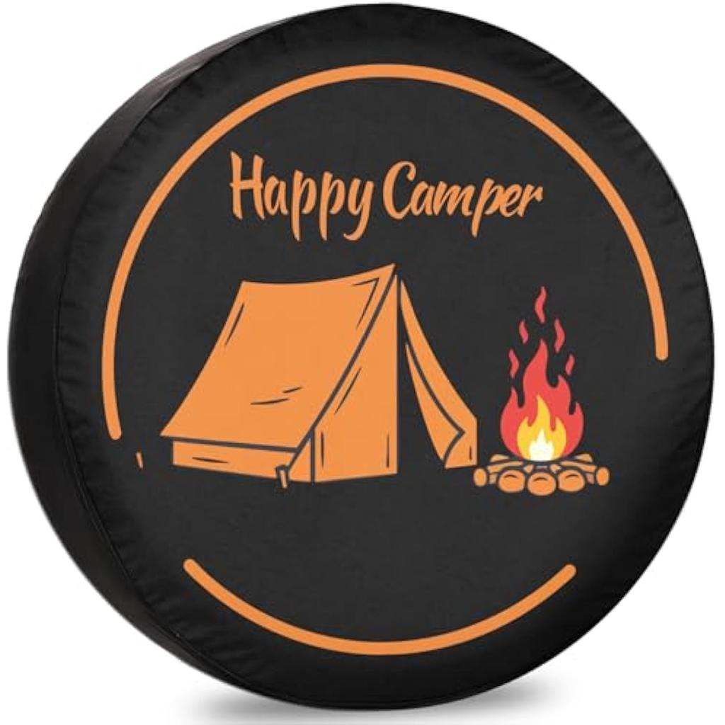 Happy Camper Tent Campfire Spare Tire Cover Weatherproof SUV RV Trailer Wheel Protector