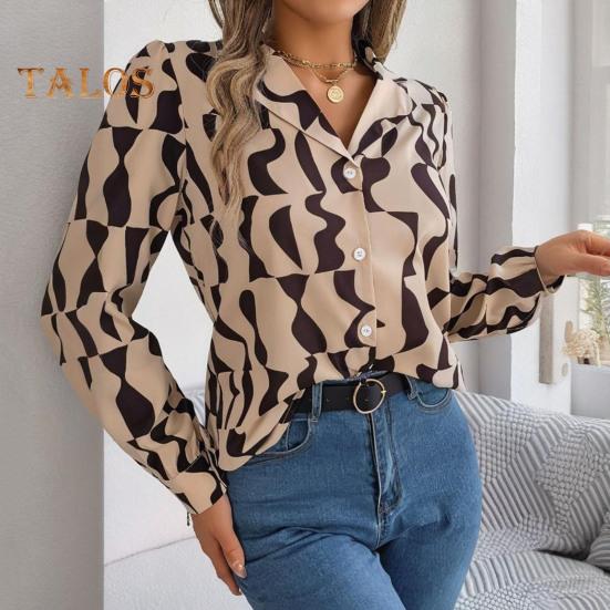 Dámská košile se zapínáním na knoflíky Ležérní Dlouhý rukáv Klopa Top Volný Potištěný streetwear Oblečení na pracovní párty Dovolená Cestování