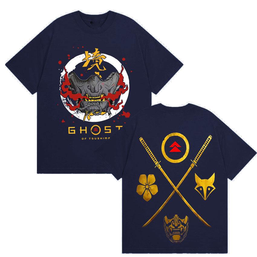 Japanese Game Ghost of Yotei Graphic 100%cotton Men's Shirt Ukiyo-e Style O-Neck Short Sleeve Women's Fashion Oversized Tshirt