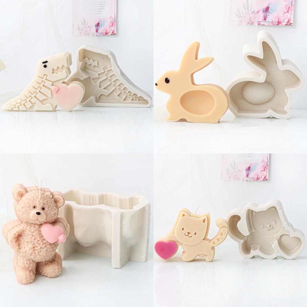 Cute Rabbit Bear Silicone Soap Mould DIY Flower Bunny Cat Candle Resin Plaster Making Heart Animal Mold DIY Gift