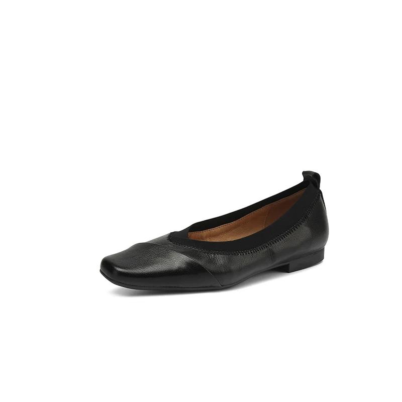 Fashion 2025 Spring Shallow Mouth Square Toe Loafers Shoes for Women Genuine Leather Woman Shoes Fashion Concise Low Heel Women Flats