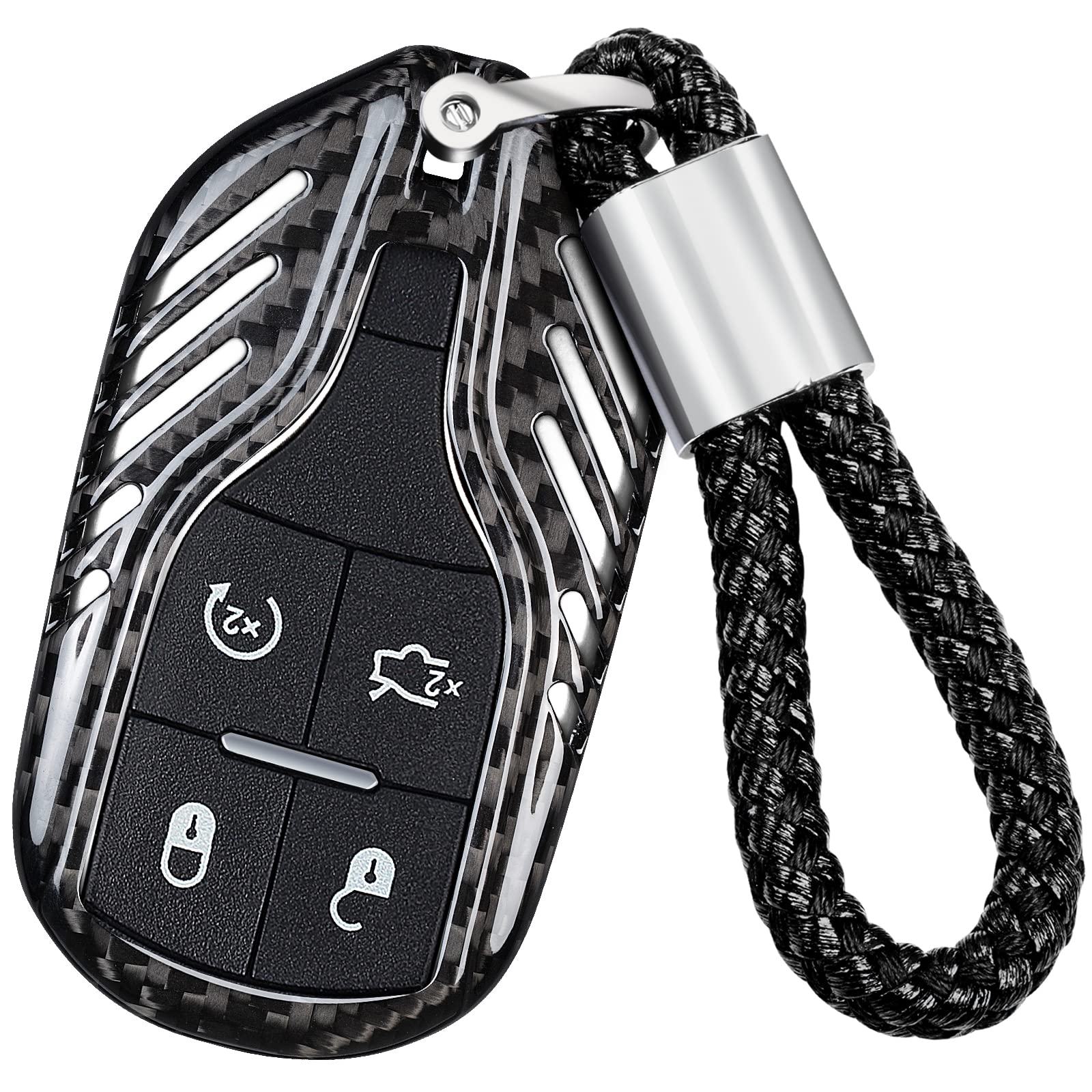 [T-carbon] Maserati Key Case Key Holder Key Cover with Key Chain - Compatible with 2013 and later Maserati Quattroporte, Ghibli, Levante, etc. - Smart