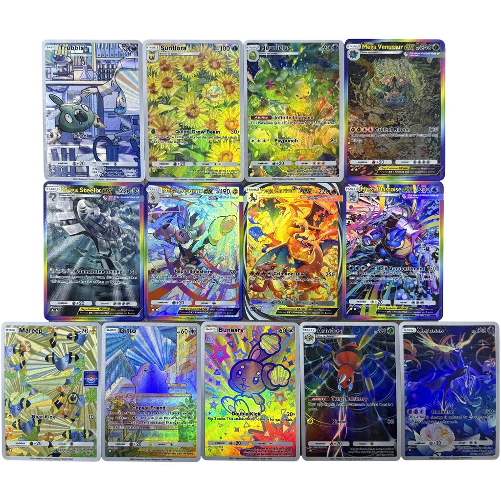 Diy Pokemon Pocket Charizard Blastoise Venusaur Mareep Series English Texture Flash Card Classic Game Anime Collection PTCG Y Kid Friendly