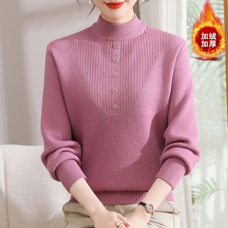 

Светр з високою горловиною, потовщений, для мами, інтегрований, новий, в язаний, осінньо-зимовий, модний, для літніх людей середнього віку, базовий, теплий топ 4XL фіолетовий