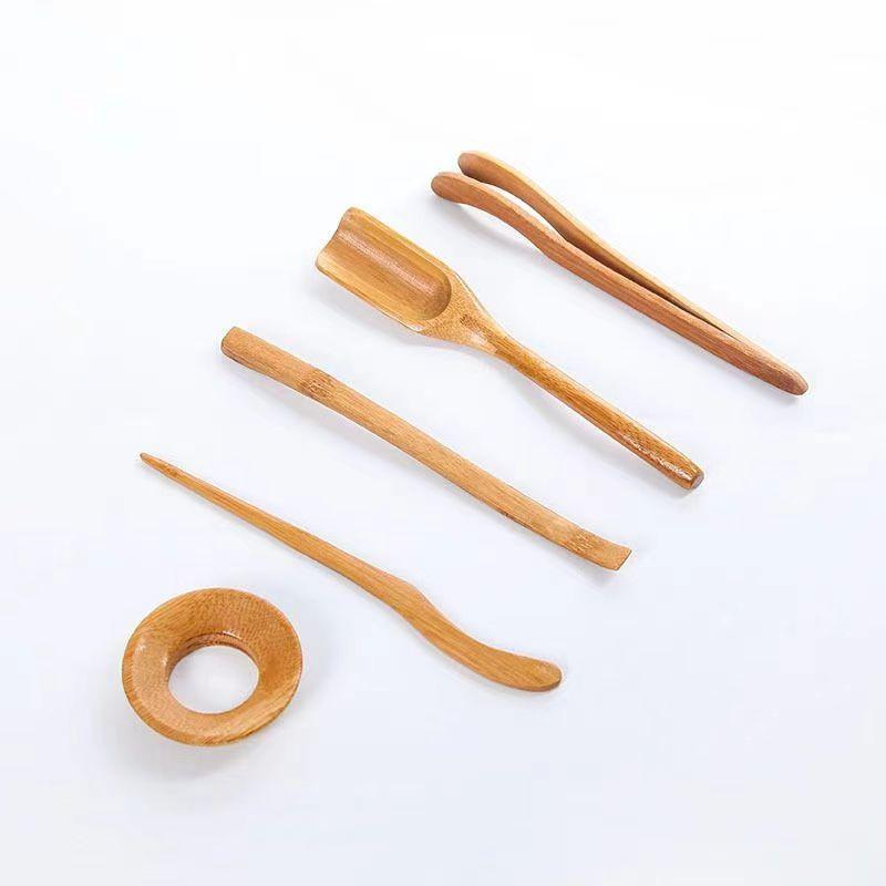5 Pcs/Set Gongfu Tea Ceremony Utensils Set Bamboo Teaspoons Tea Needle Tweezer Clips Strainer Tong Tube Teaware Ancient Art Tool