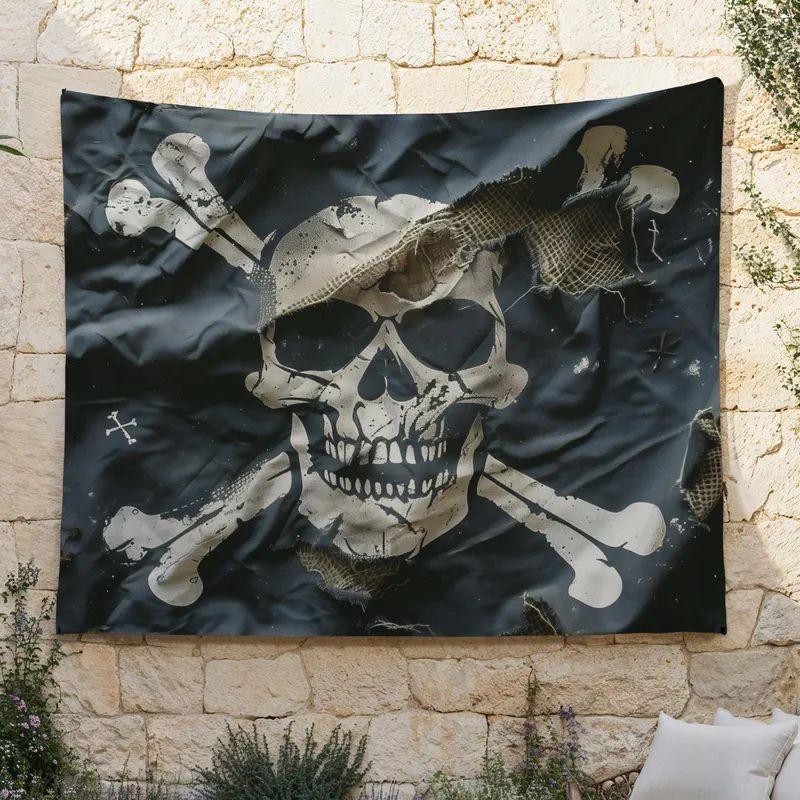 Tapestry Black pirate flag skull and 75x100