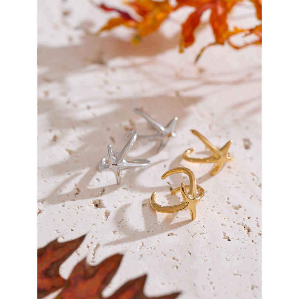 Yhpup Ocean Style Non-Piercing Glossy Metal Starfish Ear Bone Clip Earrings PVD Plated Stainless Steel Charm Fashion Jewelry