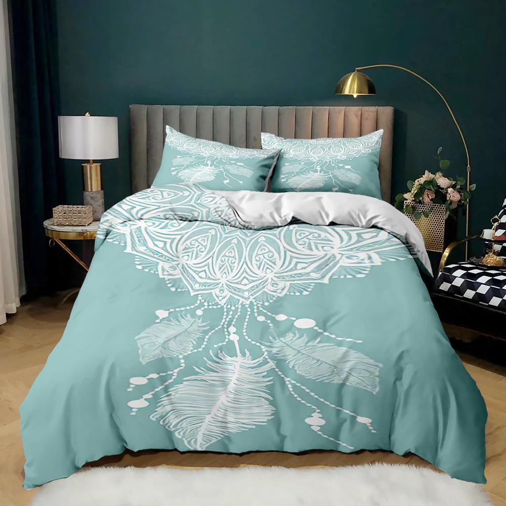 Dream Catcher Duvet Cover Set for Kids Polyester Bedding Set 3D Print Colourful Feather Pattern Bohemian Style King Queen Size