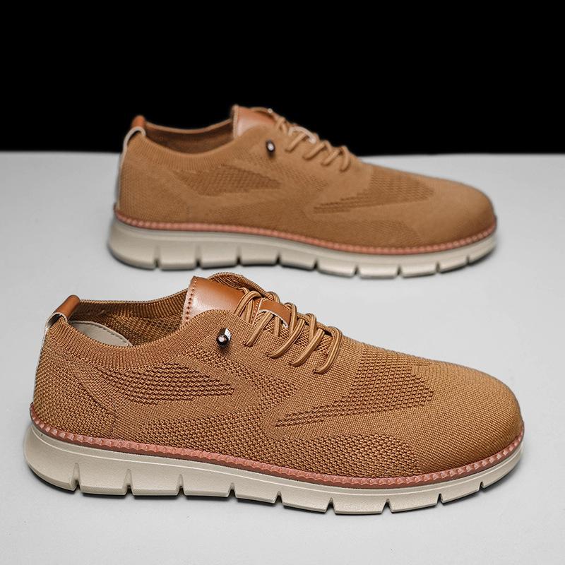 British style summer breathable sneakers flying woven shoes men's large size casual running shoes