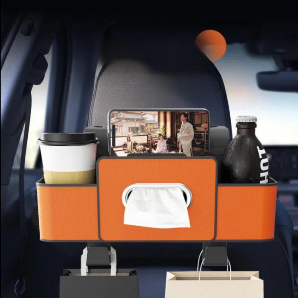 **Multifunctional Car Seat Back Organizer with Tissue Box and Cup Holder Hooks**