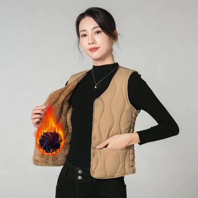 Winter Women Layering Vest Coat Thin Padded Button Closure Round Neck Sleeveless Solid Color Windproof Heat Retention Outdoor Down Coat