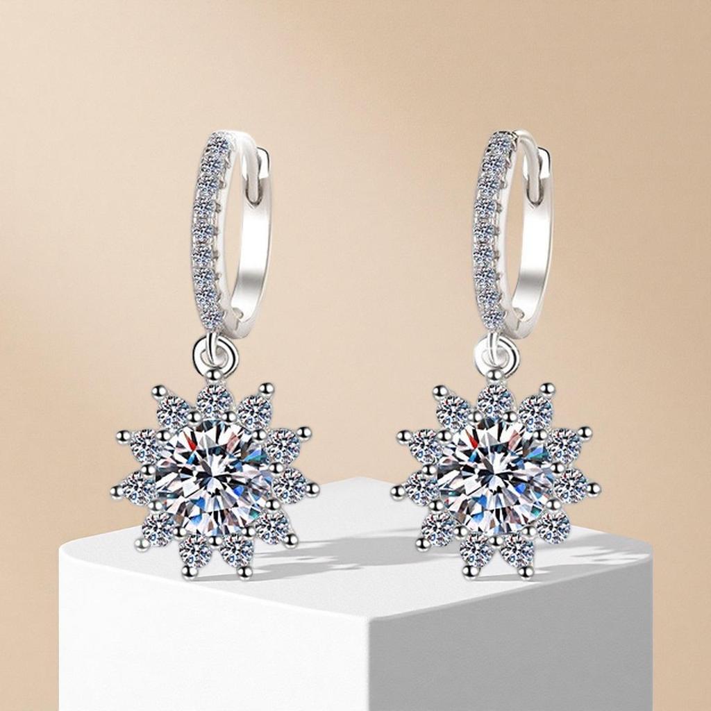 Sunflower Zirconia Earrings, Women's Light Luxury, European & American Style Hot Selling Jewelry Ear Studs.