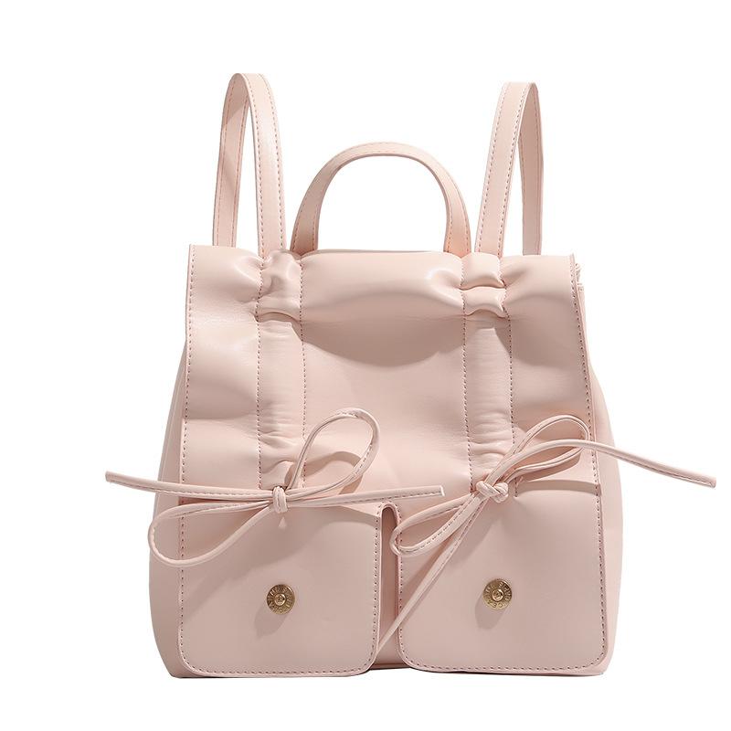 Korean Popular Silver Backpack with Bows for Women New Style High-end Fashion Versatile Shoulder Bag